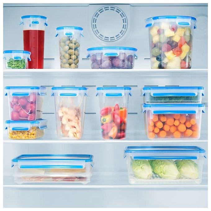 Emsa Food ClipandClose Contenitore Salvafreschezza Trasparente-Azzurro Set 3 Pezzi 0,55Litri