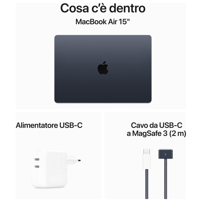 Apple macbook air 15.3 m3 8gb 256gb ssd mezzanotte