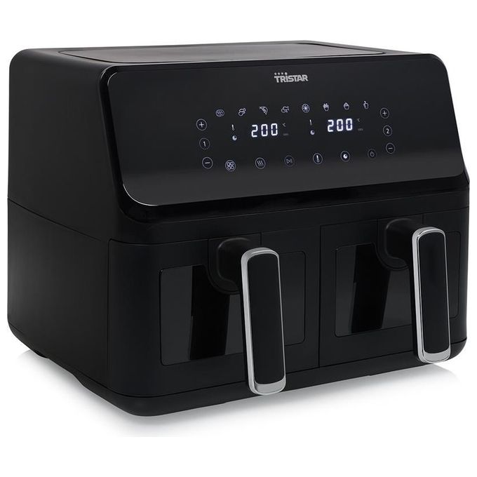 Tristar FR-9040 - Friggitrice ad aria 8 L, 2700 W, 8 programmi preimpostati, Display LCD, Tecnologia a doppio cestello, Nero