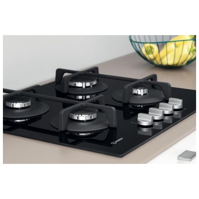 Indesit ING 61T-BK Piano Cottura a Gas 4 Zone Griglie	in Ghisa 59 cm Nero