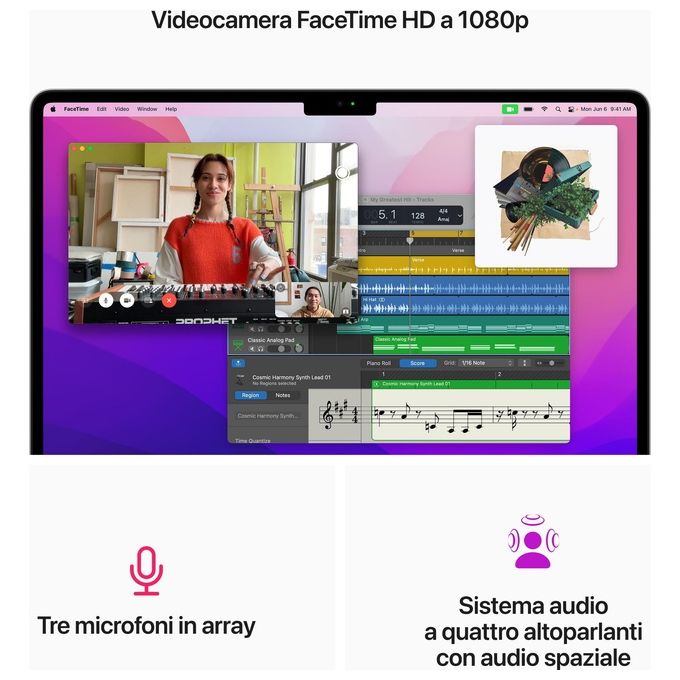 Apple MLY03T-A MacBook Air Notebook 13.6'' M2 8-core CPU 10-core GPU 8GB 512GB SSD macOS colore Argento