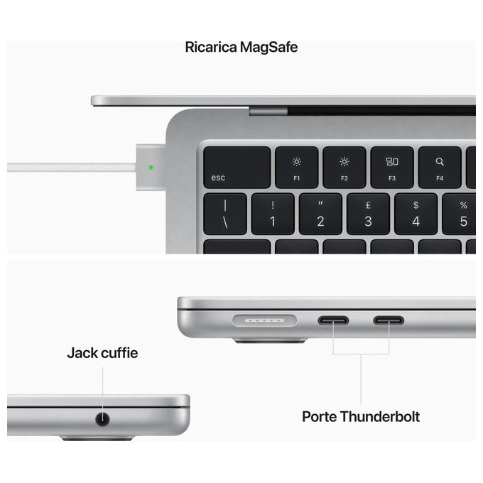 Apple MLY03T-A MacBook Air Notebook 13.6'' M2 8-core CPU 10-core GPU 8GB 512GB SSD macOS colore Argento