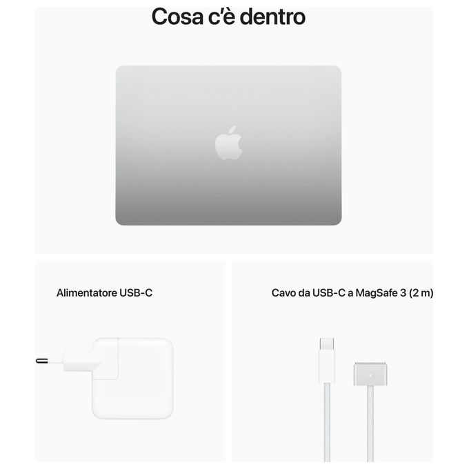 Apple MLY03T-A MacBook Air Notebook 13.6'' M2 8-core CPU 10-core GPU 8GB 512GB SSD macOS colore Argento