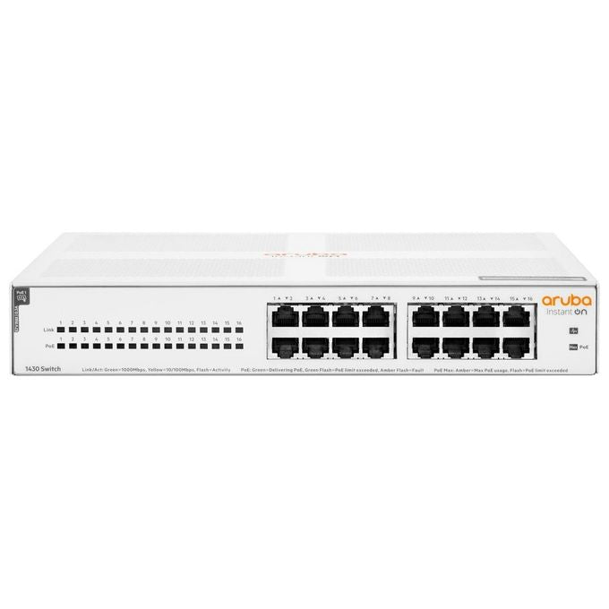 HP Enterprise Aruba Instant On 1430 16G Class4 PoE 124W Non gestito L2 Gigabit Ethernet 10-100-1000 Supporto Power over Ethernet 1U Bianco