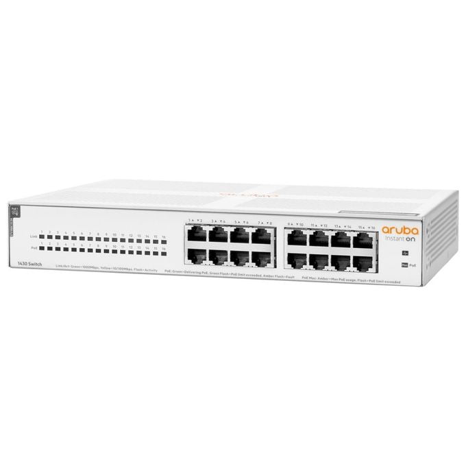 HP Enterprise Aruba Instant On 1430 16G Class4 PoE 124W Non gestito L2 Gigabit Ethernet 10-100-1000 Supporto Power over Ethernet 1U Bianco