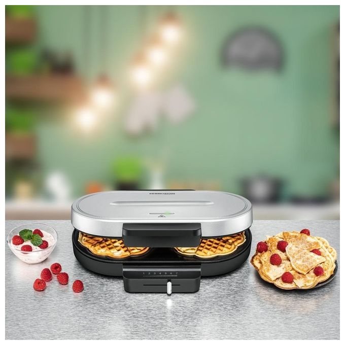 Rommelsbacher Waffel Automat WA 1250-2 Cialde a Forma di Cuore Antiaderente 1250 Watt Nero-Argento