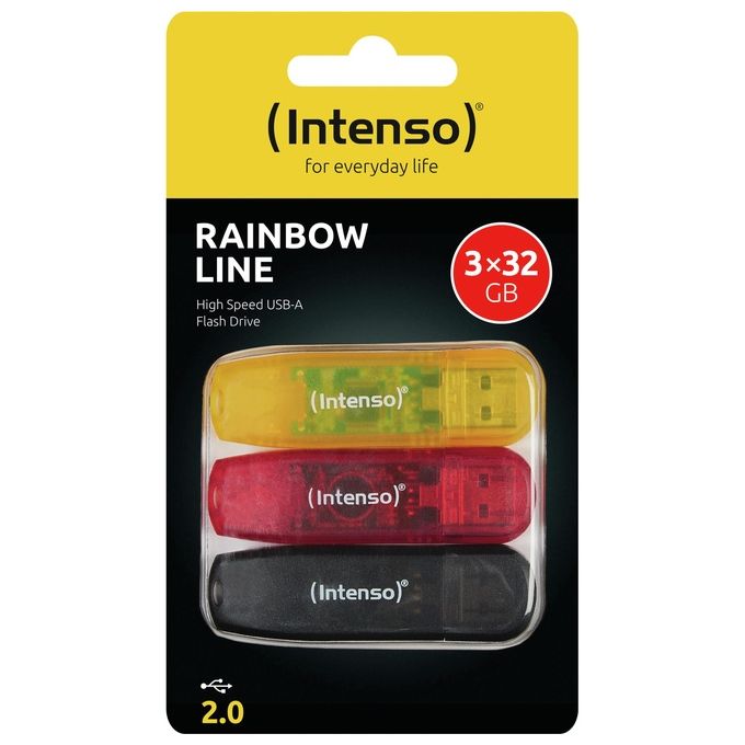 Intenso 3502483 Rainbow 3x32GB Unita' Flash USB USB 2.0 Velocita' Lettura 28 MB-s Scrittura 6,5 MB-s colore Giallo Rosso Nero