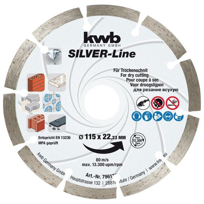 Kwb Disco Diamantato Segmentato Silver Line D.115 Mm Spessore 2,5 Mm