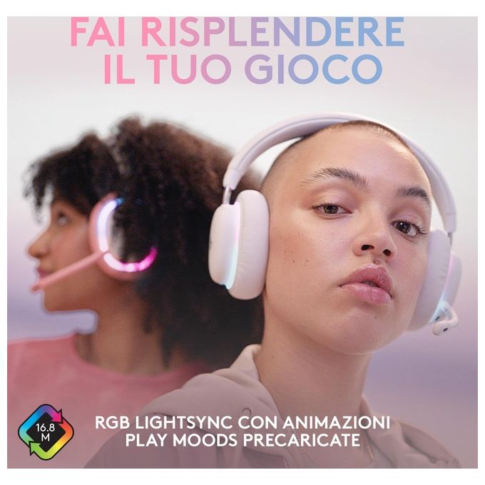 Logitech G G735 Cuffie Gaming Wireless Illuminazione RGB LIGHTSYNC Personalizzabile LIGHTSPEED Bluetooth Microfono Staccabile Bianco