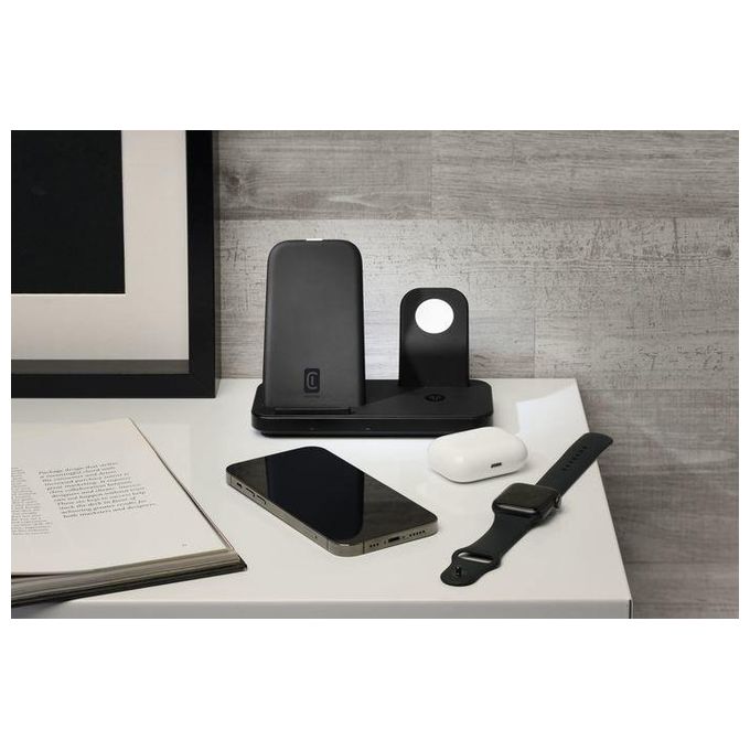 [ComeNuovo] Cellular Line Trio Wireless Charger Supporto di Ricarica Wireless 3in1 per Dispositivi Apple Nero