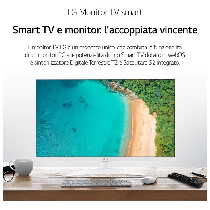 [ComeNuovo] LG 27TQ615S Monitor TV 27'' Smart WebOS 22 Full Hd Wi-Fi Bianco