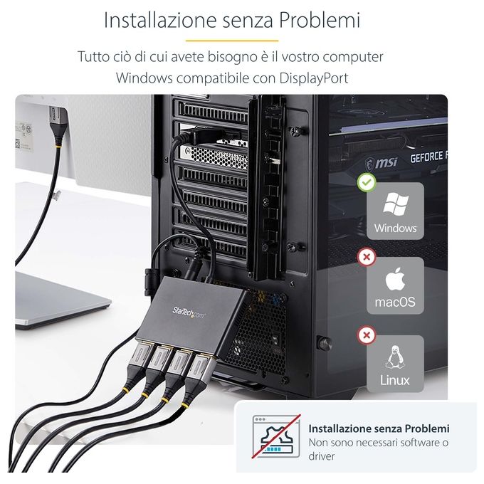 Startech adattatore splitter mst hub - displayport a 4 porte displayport