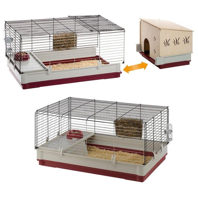 FERPLAST - Gabbia per porcellini d'India - Gabbia per conigli - Gabbia e accessori inclusi - Apribile e componibile 142 x 60 x h 50 CM - Krolik, 140 PLUS