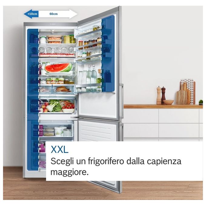 Bosch Serie 6 KGN86AIDR Frigorifero a libera installazione combinato 631 Litri Classe D Total No Frost Home Connect Perfect Fit  186x86x81 cm Acciaio Inox