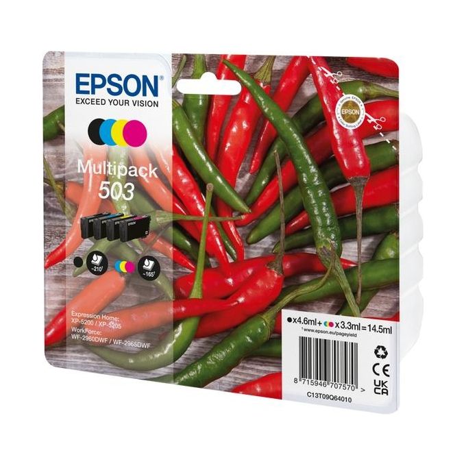 Epson C13T09Q64010 Serie Peperoncini Cartucce per Stampante Ink-jet Multipack 4 Colori Nero Ciano Magenta Giallo colore Nero