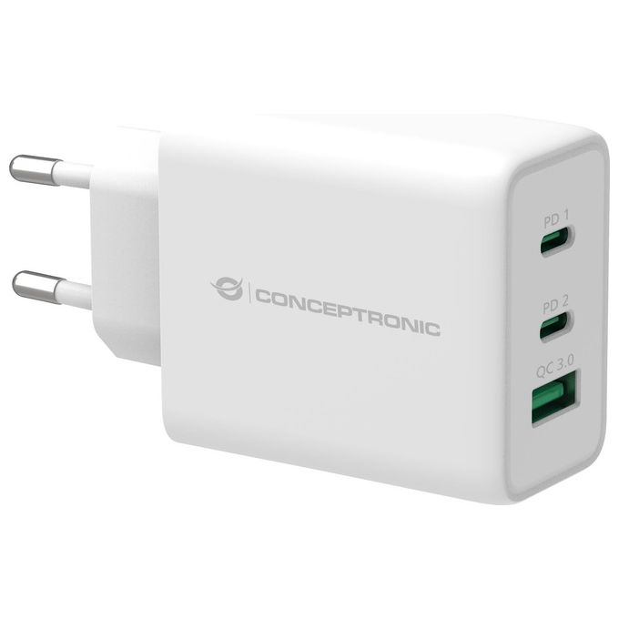 Conceptronic ALTHEA12W Caricabatterie 3 Porte 65W GaN USB PD Bianco