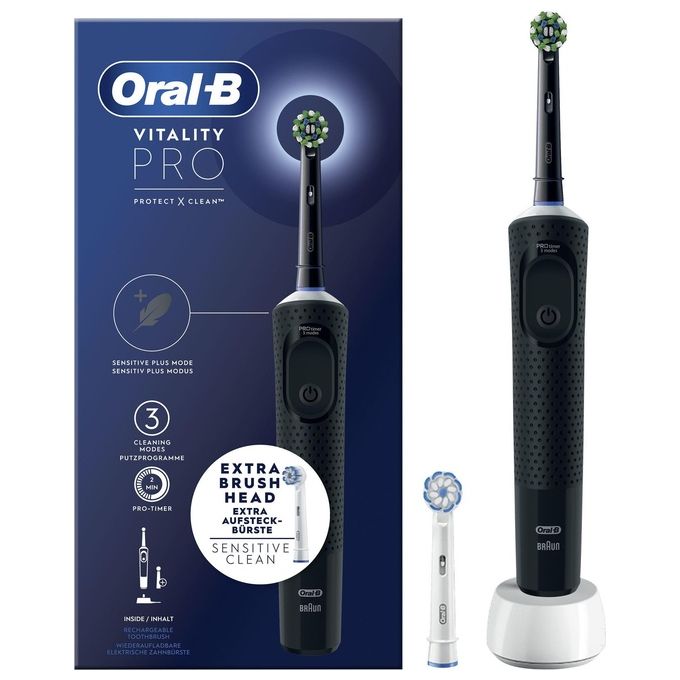 ORAL-B Spazzolino Elettrico Vitality Pro Ricaricabile 3 Modalita' Nero 2 Testine