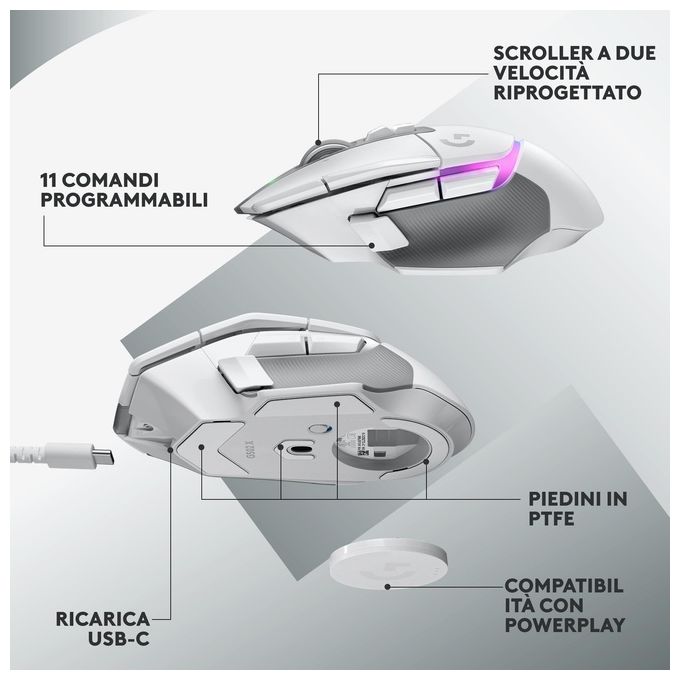 Logitech G502 X Plus Mouse Gaming Wireless Lightspeed Rgb  Logitech Blue Yeti Kit Game Streaming con Microfono Gaming Usb Yeti Bianco