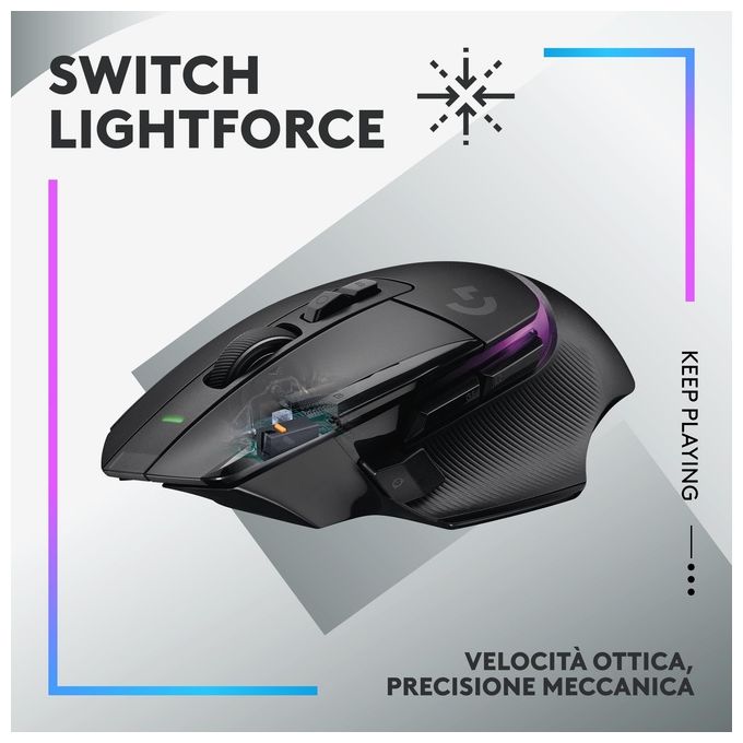 Logitech G G502 X PLUS Mouse Gaming Wireless LIGHTSPEED RGB - Mouse Ottico con Switch Ibridi LIGHTFORCE, LIGHTSYNC RGB, Sensore per Gaming HERO 25K, Compatibile con PC - macOS-Windows - Nero