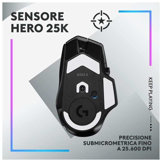 Logitech G G502 X PLUS Mouse Gaming Wireless LIGHTSPEED RGB - Mouse Ottico con Switch Ibridi LIGHTFORCE, LIGHTSYNC RGB, Sensore per Gaming HERO 25K, Compatibile con PC - macOS-Windows - Nero