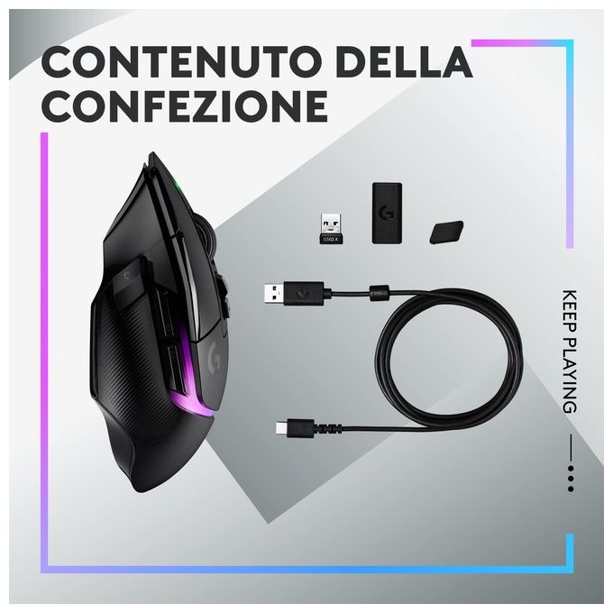 Logitech G G502 X PLUS Mouse Gaming Wireless LIGHTSPEED RGB - Mouse Ottico con Switch Ibridi LIGHTFORCE, LIGHTSYNC RGB, Sensore per Gaming HERO 25K, Compatibile con PC - macOS-Windows - Nero
