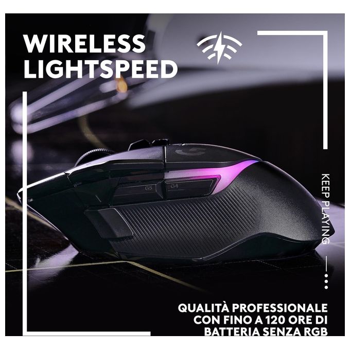 Logitech G G502 X PLUS Mouse Gaming Wireless LIGHTSPEED RGB - Mouse Ottico con Switch Ibridi LIGHTFORCE, LIGHTSYNC RGB, Sensore per Gaming HERO 25K, Compatibile con PC - macOS-Windows - Nero