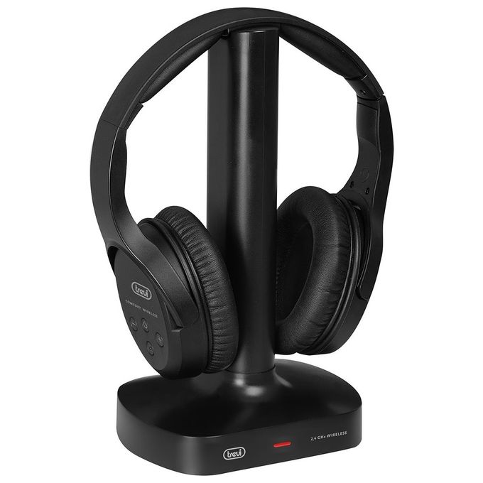 Trevi FRS 1480 R Cuffia Stereo per TV Ricevitore RF Wireless Senza Fili Base di Ricarica Digitale Ottico Jack 3.5mm Nero