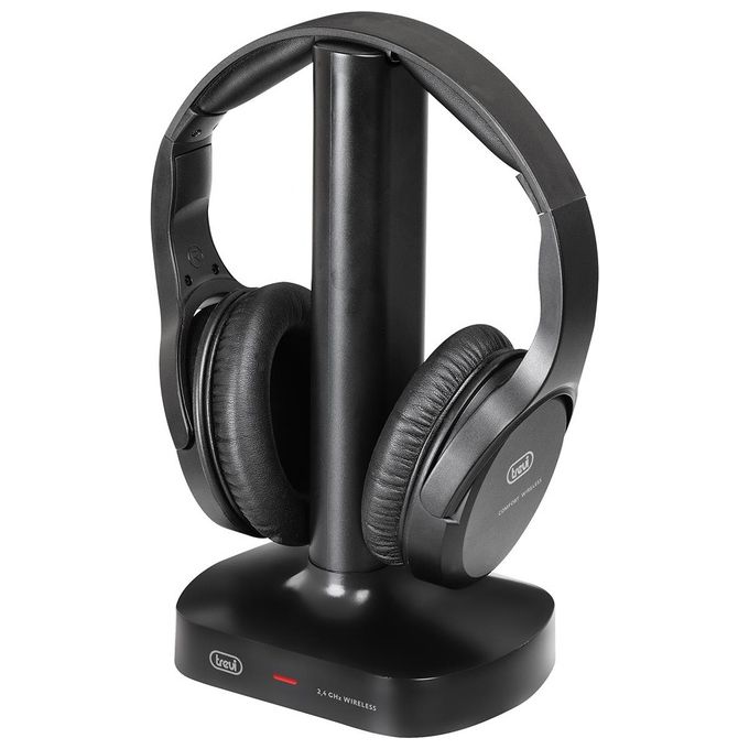 Trevi FRS 1480 R Cuffia Stereo per TV Ricevitore RF Wireless Senza Fili Base di Ricarica Digitale Ottico Jack 3.5mm Nero
