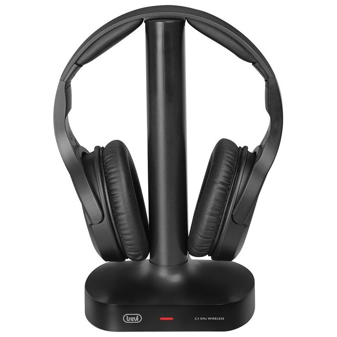 Trevi FRS 1480 R Cuffia Stereo per TV Ricevitore RF Wireless Senza Fili Base di Ricarica Digitale Ottico Jack 3.5mm Nero