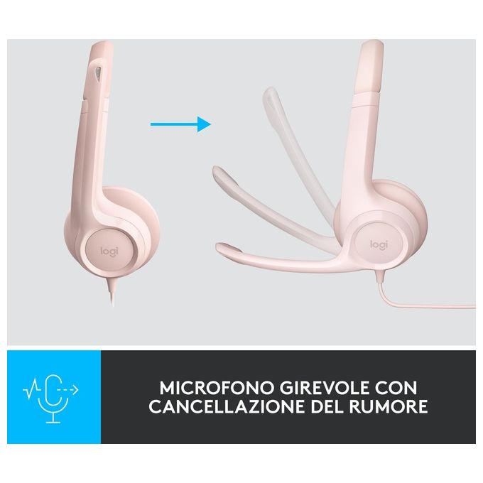 Logitech H390 Auricolare Cablato a Padiglione Ufficio USB Tipo A Rosa