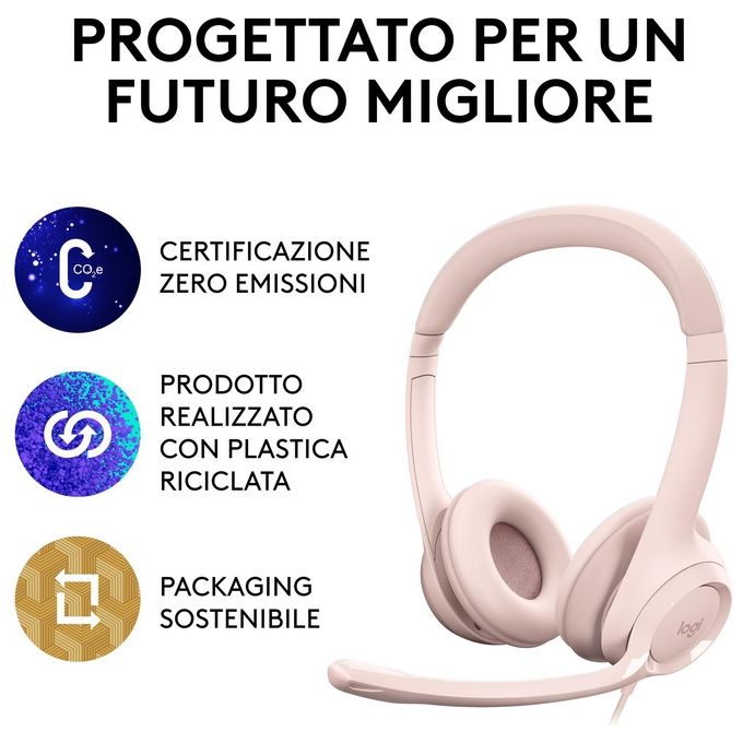 Logitech H390 Auricolare Cablato a Padiglione Ufficio USB Tipo A Rosa