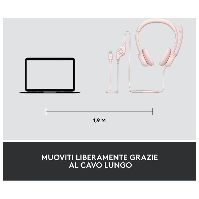 Logitech H390 Auricolare Cablato a Padiglione Ufficio USB Tipo A Rosa