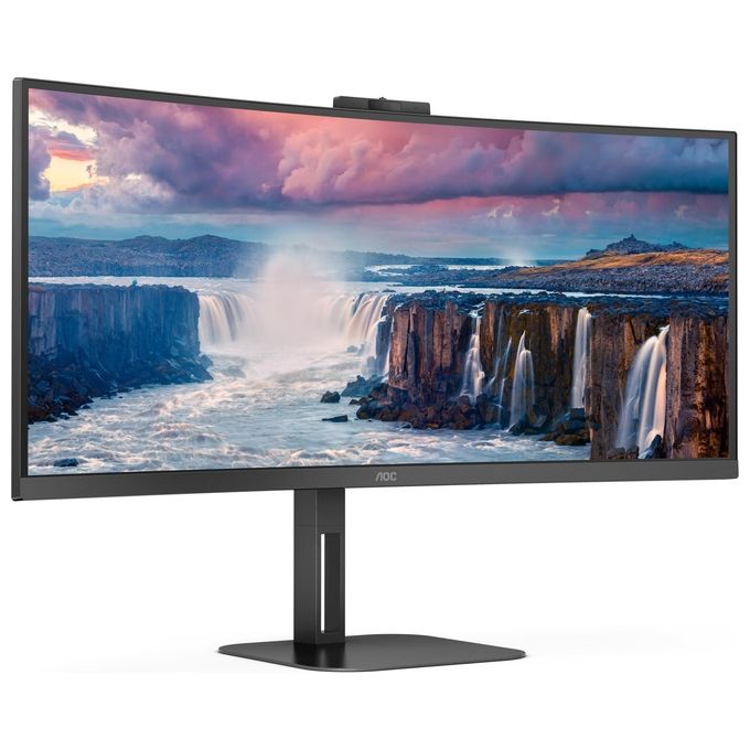 AOC CU34V5CW - Monitor curvo WQHD da 34 pollici, webcam da 2 MP, altoparlante, altezza regolabile (3440 x 1440, 100 Hz, HDMI, DisplayPort, USB-C, hub USB) Nero Visita lo Store di AOC