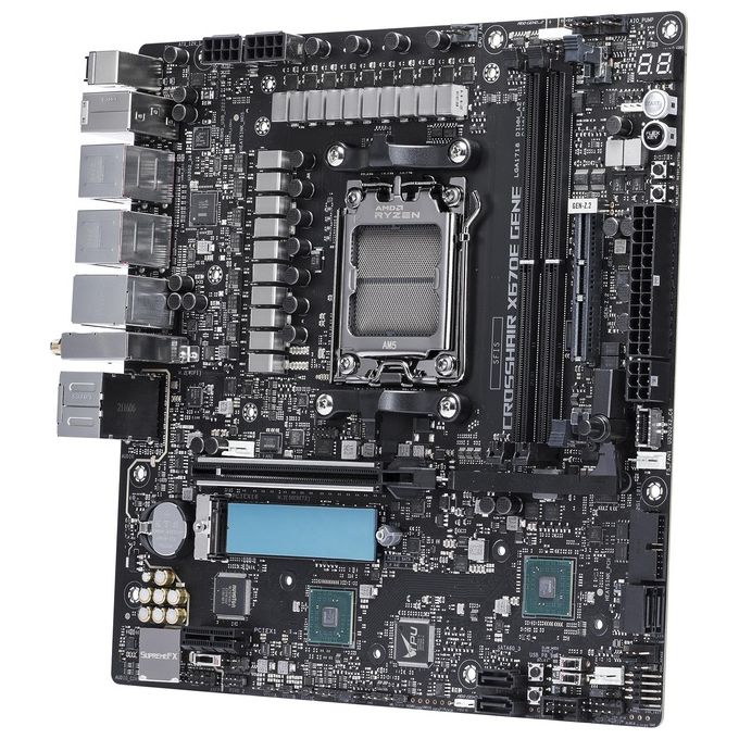 ASUS ROG CROSSHAIR X670E GENE, Scheda Madre Gaming micro-ATX, AMD AM5, DDR5, PCI 5.0, Intel 2.5Gb Ethernet, WiFi 6E (802.11ax), ROG Supreme 7.1 Surround, 3xM.2, 4xSATA 6GB-s, Aura Sync RGB, Nero