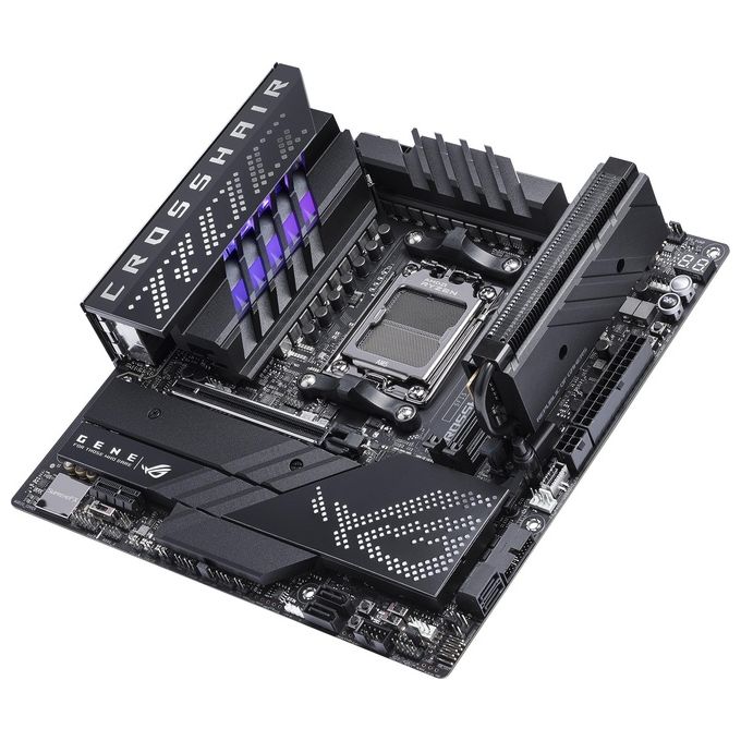ASUS ROG CROSSHAIR X670E GENE, Scheda Madre Gaming micro-ATX, AMD AM5, DDR5, PCI 5.0, Intel 2.5Gb Ethernet, WiFi 6E (802.11ax), ROG Supreme 7.1 Surround, 3xM.2, 4xSATA 6GB-s, Aura Sync RGB, Nero