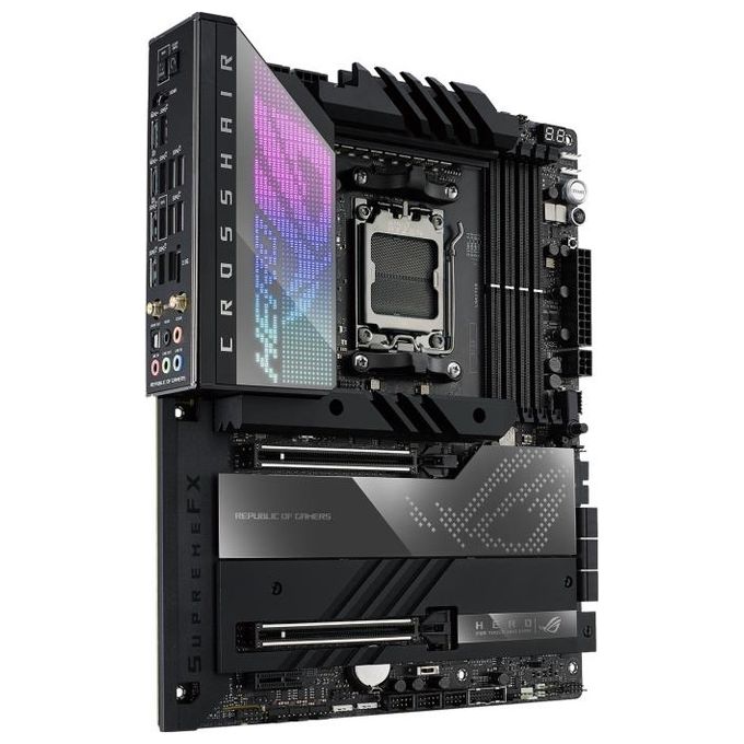 ASUS ROG CROSSHAIR X670E HERO, Scheda Madre Gaming ATX, AMD X670, AMD AM5, DDR5, PCI 5.0, Intel 2.5Gb Ethernet, WiFi 6E (802.11ax), ROG SupremeFX 7.1 Surround, 5xM.2, 6xSATA 6GB-s, Aura Sync RGB, Nero