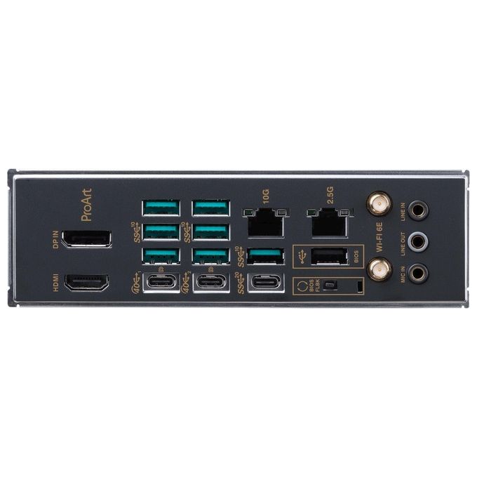 ASUS ProArt X670E-CREATOR WIFI, Scheda Madre ATX, AMD X670, AMD AM5, DDR5, PCI 5.0, Intel 2.5Gb e Marvell AQtion 10Gb Ethernet, WiFi 6E (802.11ax), Realtek 7.1 Surround, 3xM.2, 6xSATA 6GB-s, Nero