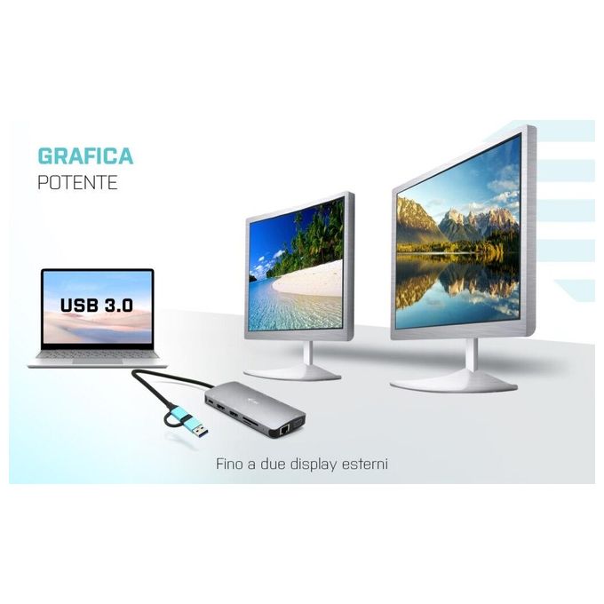 I-Tec USB 3.0 USB-C-Thunderbolt 3x Display Metal Nano Dock with LAN  Power Delivery 100W