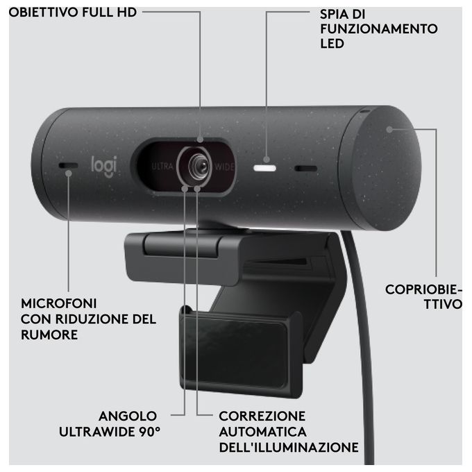 Logitech Brio 500 Webcam 4Mp 1920x1080 Pixel Usb-c Grafite