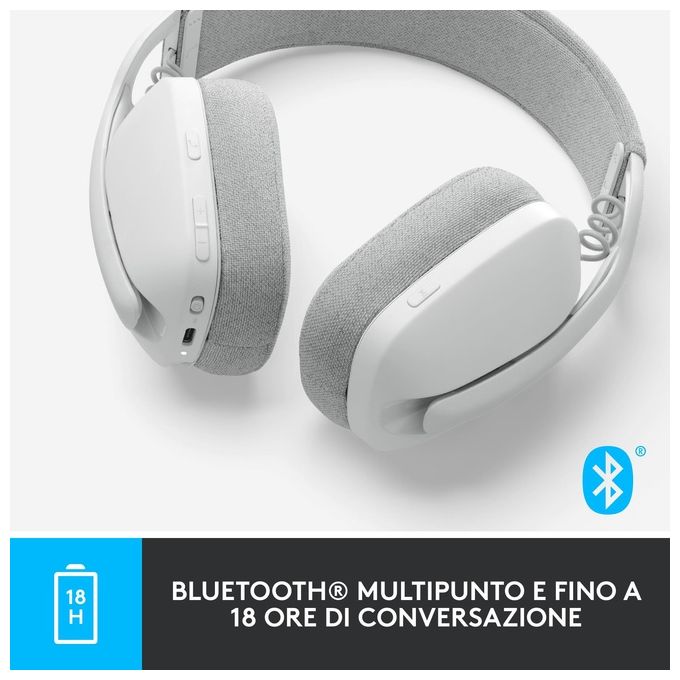 Logitech Zone Vibe 100 Auricolare Wireless a Padiglione Musica e Chiamate Bluetooth Bianco