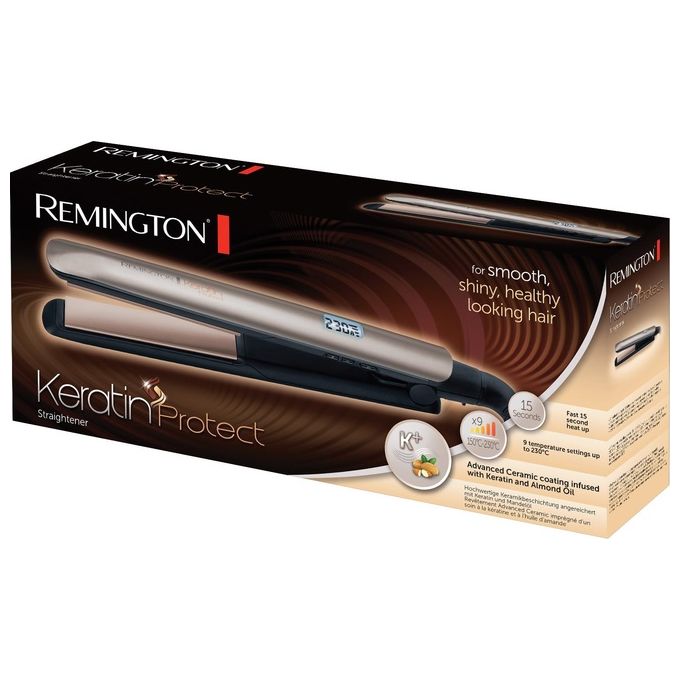 Remington S8540 Keratin Protect – Piastra per capelli con piastre ceramica-cheratina, temperatura regolabile fino a 230°C, riscaldamento rapido, ionica, spegnimento automatico, colore Bronzo