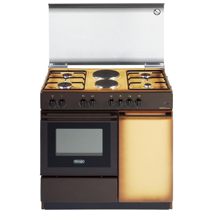 De Longhi SEK 8542 N ED Linea Smart Cucina a Gas Libera Installazione Forno Elettrico 4 Fuochi + 2 Piastre Elettriche Classe energetica B Grill Elettrico Coperchio in Cristallo 3 Funzioni 86 cm Coppertone