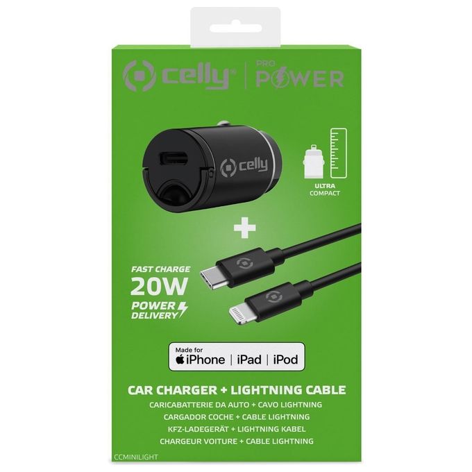 Celly Kit Usb-C Caricatore con Cavo Lightning 20W