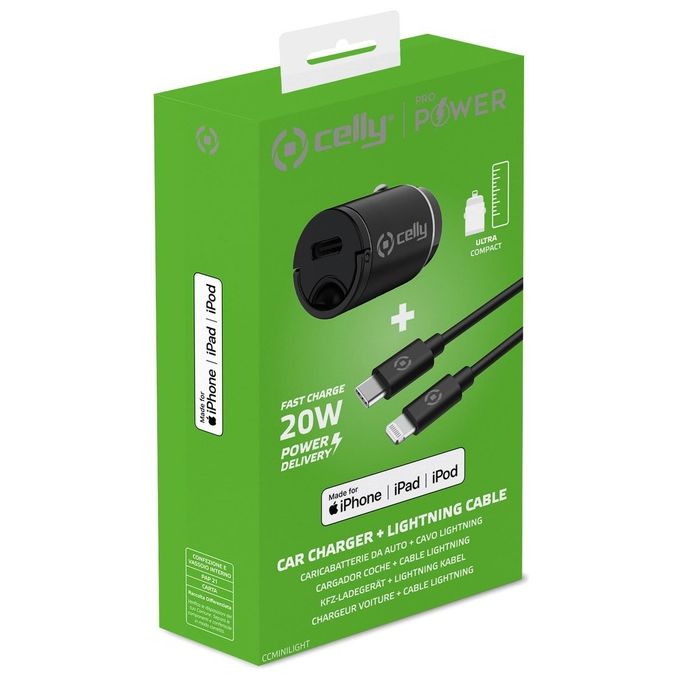 Celly Kit Usb-C Caricatore con Cavo Lightning 20W