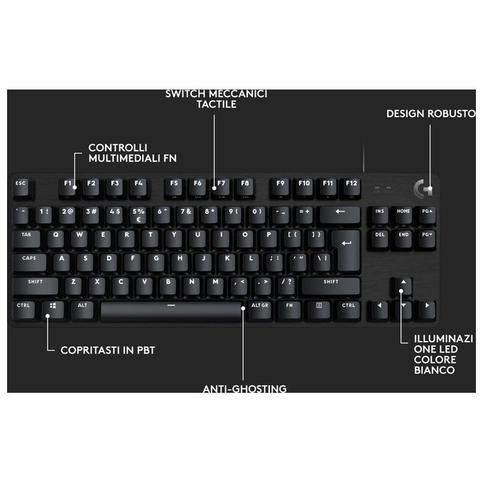 Logitech G413 TKL SE Tastiera Meccanica Gaming Tastiera Compatta Retroilluminata con Switch Meccanici Tattili Anti-Ghosting Alluminio Nero