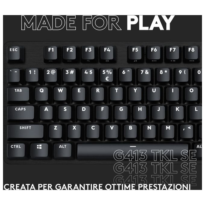 Logitech G413 TKL SE Tastiera Meccanica Gaming Tastiera Compatta Retroilluminata con Switch Meccanici Tattili Anti-Ghosting Alluminio Nero