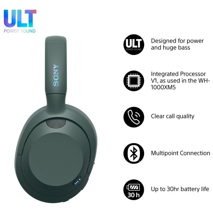 Sony ULT WEAR Cuffie Bluetooth Wireless con ULT POWER SOUND Bassi Profondi IOS e Android Forest Gray