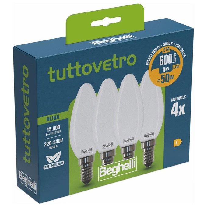Beghelli Lampadina Led a Candela 5W Resa 50W 4 Pezzi