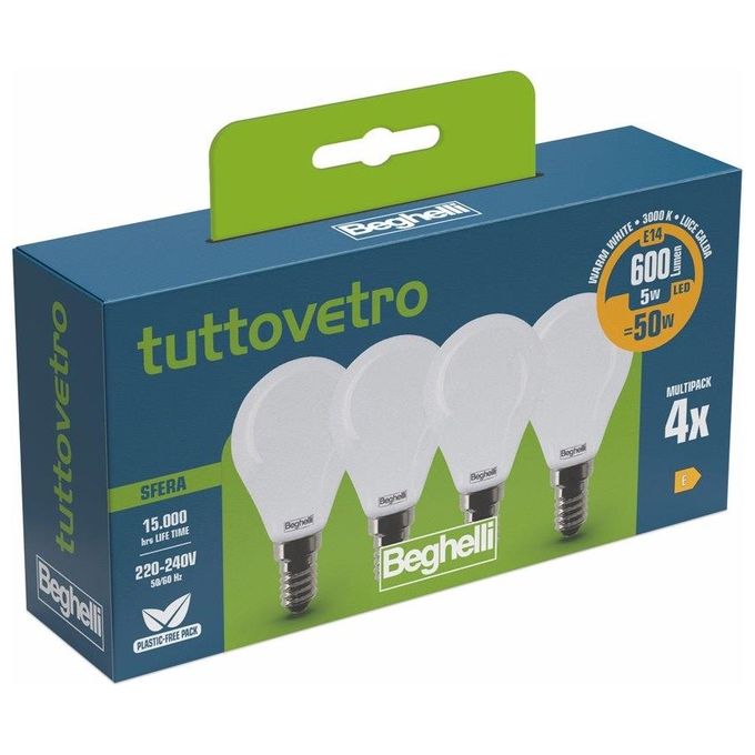 Beghelli Lampadina Led a Sfera 5W Resa 50W 4 Pezzi