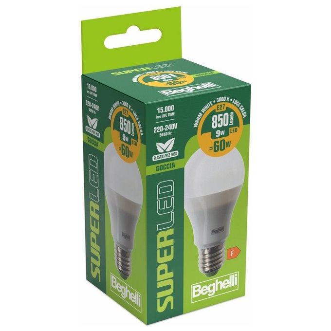 Beghelli Lampadina Led Goccia 9W e27 3000k Luce Calda 850lumen